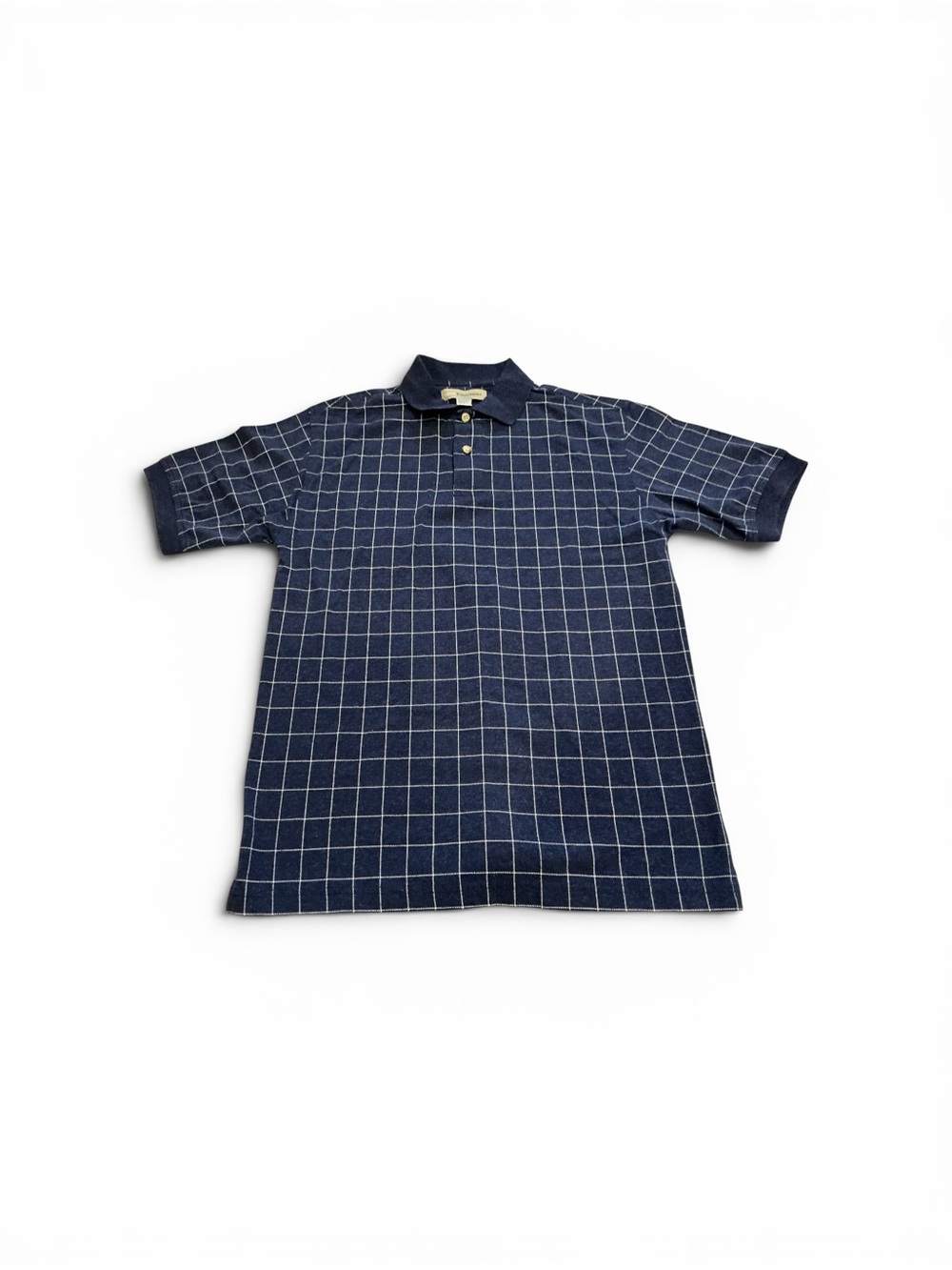 Men’s polo shirt navy blue white plaid Basic equipment size small gold rugby